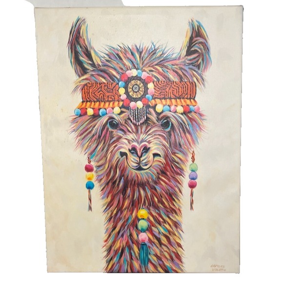 Multicolor Llama‎ Canvas Print on Frame 18" x 24" - Picture 1 of 5
